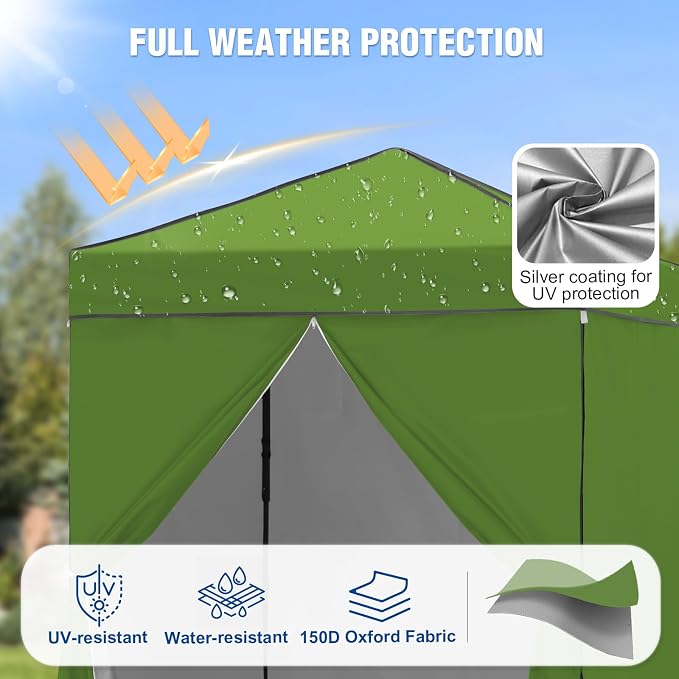 6x4 Pop Up Canopy Tent with Four Wall Panels, Instant Portable Beach Canopy, Outdoor Tent with Carry Bag for Camping, Sports, Tailgating, Events, Grass Green