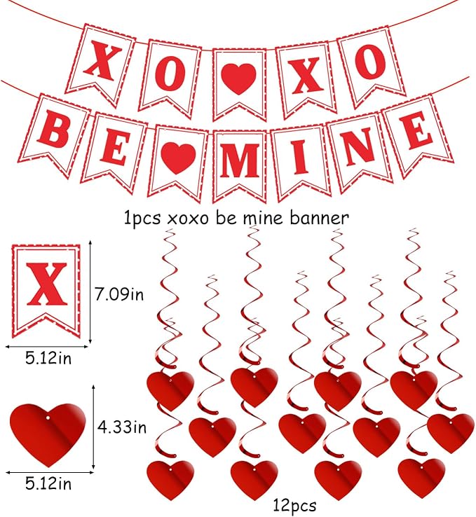 Galentines Party-Decoration Valentines-Day Heart Garland - 25pcs Red Paper Streamers Honeycomb Fans XOXO BEMINE Banner, Anniversary Baby Shower Wedding Love Hanging Supplies Decor Hugfond