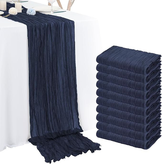 10 Pack Navy Blue Cheesecloth Table Runner 10FT Boho Romantic Gauze Table Runner 20 x 120 Inch Rustic Sheer Runner for Wedding Party Bridal Shower Thanksgiving Christmas Decoration