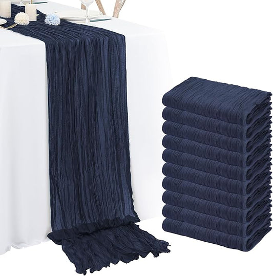 10 Pack Navy Blue Cheesecloth Table Runner 10FT Boho Romantic Gauze Table Runner 20 x 120 Inch Rustic Sheer Runner for Wedding Party Bridal Shower Thanksgiving Christmas Decoration