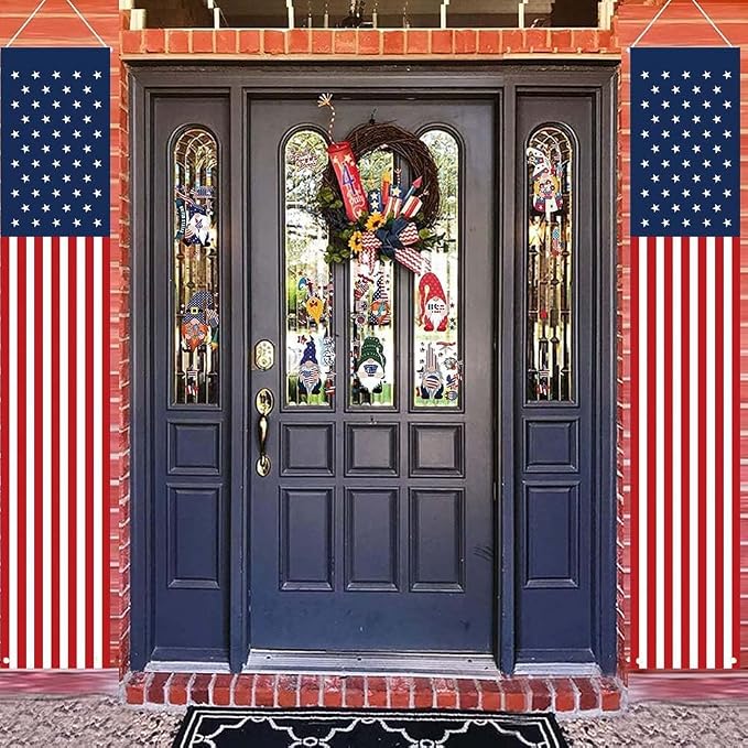 4 PCS Patriotic Decorations 4th of July Decorations Outdoor Hanging American Flag Banners Porch Sign for Veterans Memorial Labor Presidents Flag Election Day