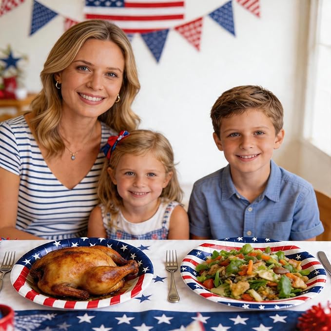 OuMuaMua 100Pcs Heavy Duty Patriotic Party Plates Supplies, American Flag Oval Disposable Paper Plates and Napkins for 4th of July Independence Day, Veterans Day, Election Day Party Decorations