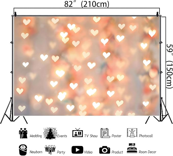 Romantic Heart Anniversary Backdrop 7x5ft Gold Heart Light Home Decorations for Couples Date Night Wedding Engagement Birthday Party Photo Booth Background (82x59inch)