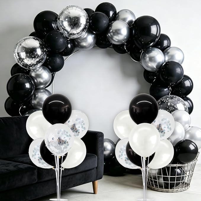 TONIFUL 4 Set Black and White Balloon Centerpiece for Table, Balloon Stand Kit for Birthday, Anniversary, Wedding, Halloween and Black White Party Decorations,2026 Graduation Decorations,Retirement