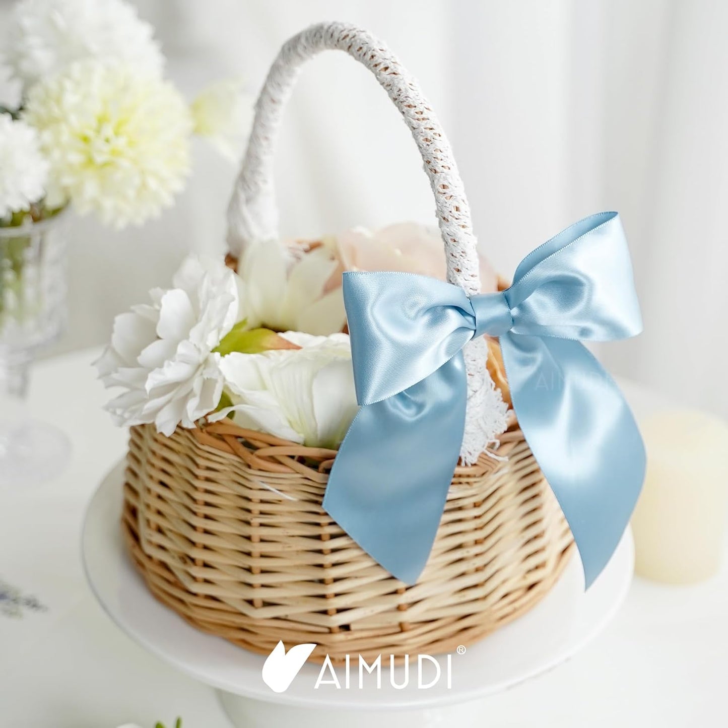 AIMUDI Dusty Blue Satin Bows 5.5" Bows for Gift Wrapping Satin Twist Tie Bows Premade Ribbon Bows for Treat Bags Invitations Baskets Wreaths Crafts Wedding Birthday Baby Shower Decorations, 24 PCs