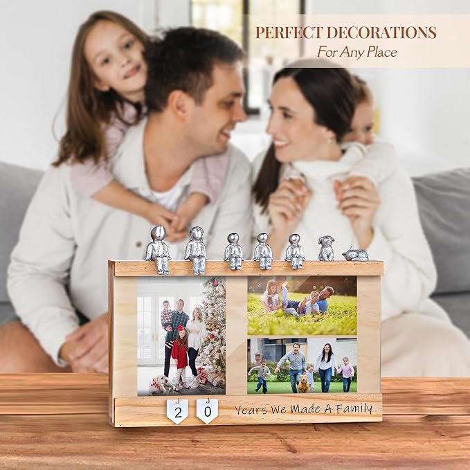 Anniversary Keepsake Box with Family Statue- Wooden Picture Frame for Cherished Keepsakes Storage，Anniversary or Wedding Gifts for Her/He (Pine)