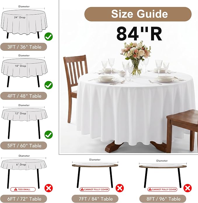 Fitable 8 Pack Round Tablecloths: Stain Resistant Wrinkle Free Circle Table Clothes, Washable Reusable Polyester Table Covers for Wedding Party Birthday Banquet Reception(Navy, 84 Inch)