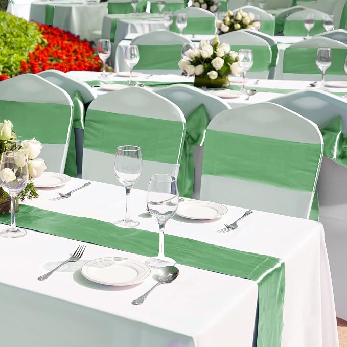 Aneco 4 Pack Satin Table Runner 12 x 108 Inch Gradient Sage Green Long Bright Silk and Smooth Fabric Party Table Runner for Wedding Banquet Party Decoration
