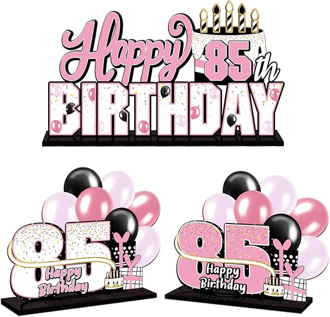 LINGTEER Happy 85th Birthday Pink Acrylic Table Topper Centerpieces Set - Cheers to 85 Years Old Birthday 85th Bday Party Gift Decorations.