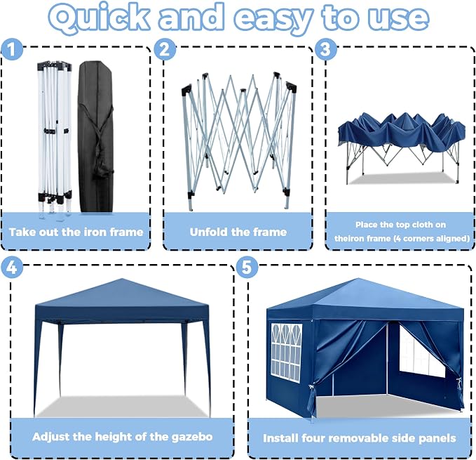 10 X 10FT White Pop Up Canopy Party Tent, Outdoor Commercial Instant Gazebo with 4 Removable Sidewalls for Events, Wedding, Backyard, Patio, Easy Set Up Sun Shade with Carrying Bag