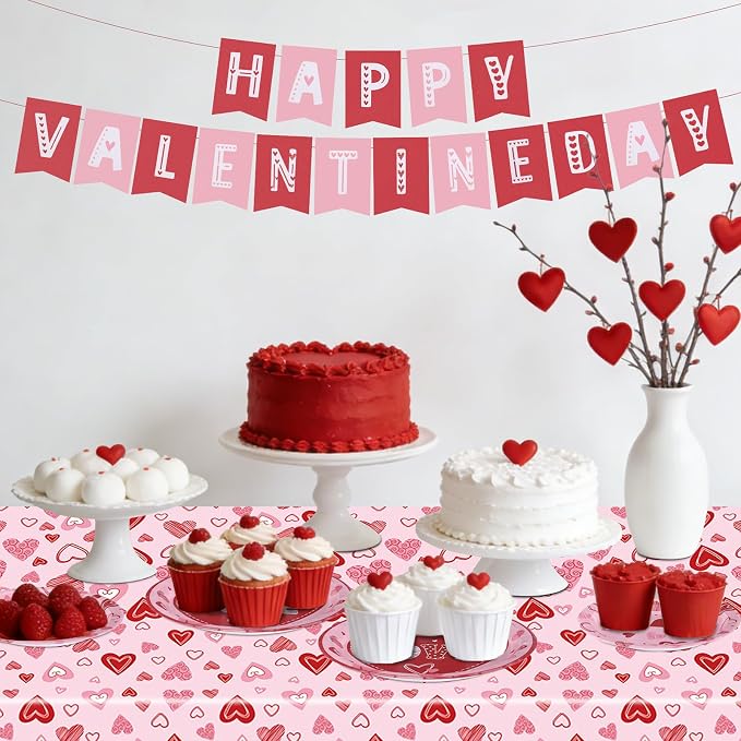 Valentine's Day Heart Love Disposable Tableware Set 194 Pcs Serves 24, Romantic Paper Plates Cups Napkins Forks Spoons Knives for Valentine’s Day Party, Wedding Reception, Anniversary Dinner Supplies