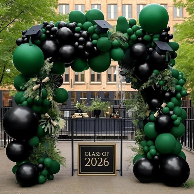 Dark Emerald Green Balloons Different Sizes Latex Double Stuffed Forest Hunter Green Balloon Arch Garland Kit for Birthday Baby Shower Graduation Wedding Bridal Shower Safari Graduation Party Decor