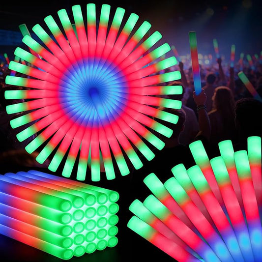 SHQDD 60PCS Foam Glow Sticks Bulk, Light up in the Dark Party Supplies with 3 Colorful Flashing Modes, Glow Party Pack for Wedding, Birthday, Concert, New Year, Halloween, Christmas,Carnival