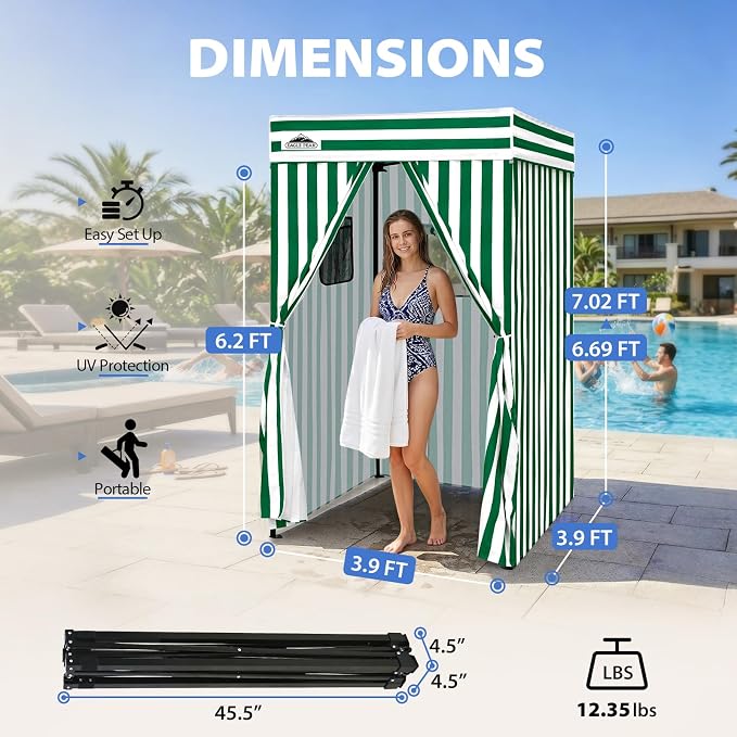 EAGLE PEAK 4x4 Pop Up Changing Tent, Flat Top Changing Room, White/Green | Portable, Privacy Tent, Pool Cabana, Dressing Room, Shower & Toilet Use, Opaque Fabric, Instant Setup, Photoshoots, Camping