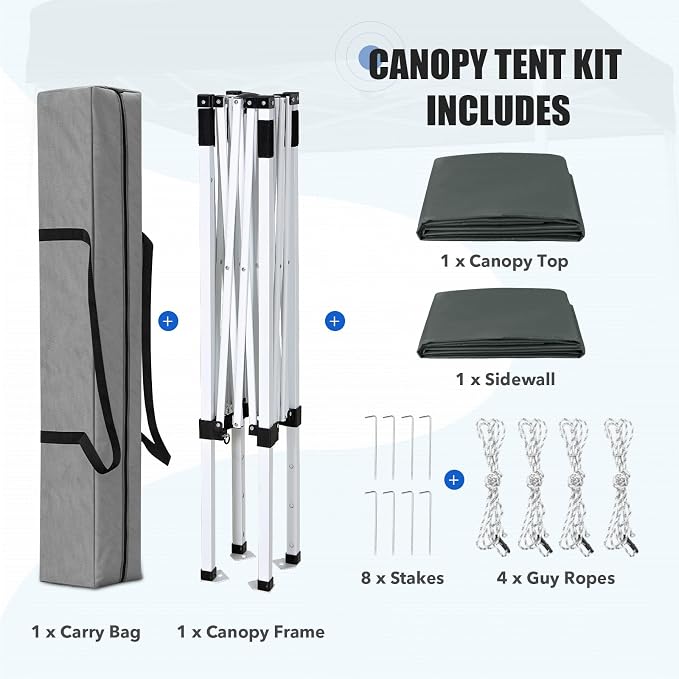 EAGLE PEAK Pop up Canopy 5x5, Outdoor Portable Canopy Tent with One Removable Sunwall, Carry Bag Included, Gray