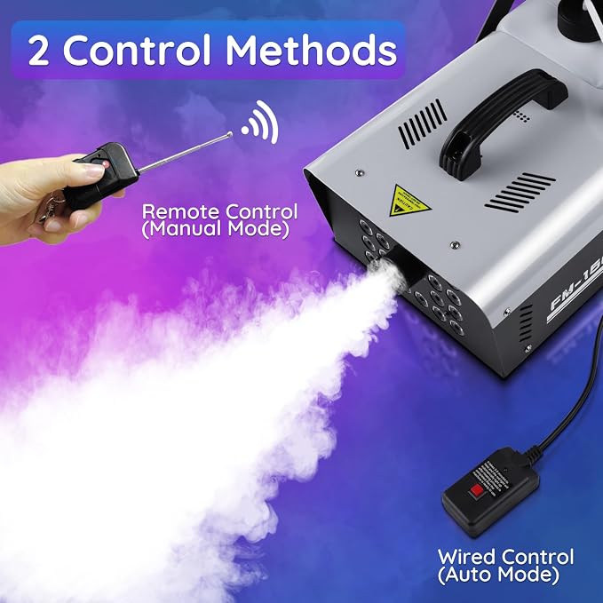 Fog Machine Halloween Outdoor Indoor, 1500W Smoke Machine Fog with 24 LEDs Strobe Lights and Remote for DJ Party Disco Stage Wedding