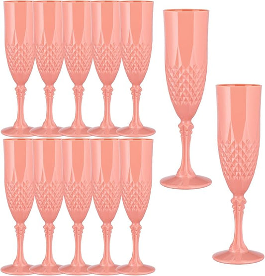 7.1OZ Plastic Champagne Flutes,Acrylic Wine Glasses Goblets Mimosa Bar Shatterproof Reusable Vintage Champagne Flutes Stemmed Drinking Cups for Weddings, Parties, Toasting,Cava, Prosecco(12,LightPink)