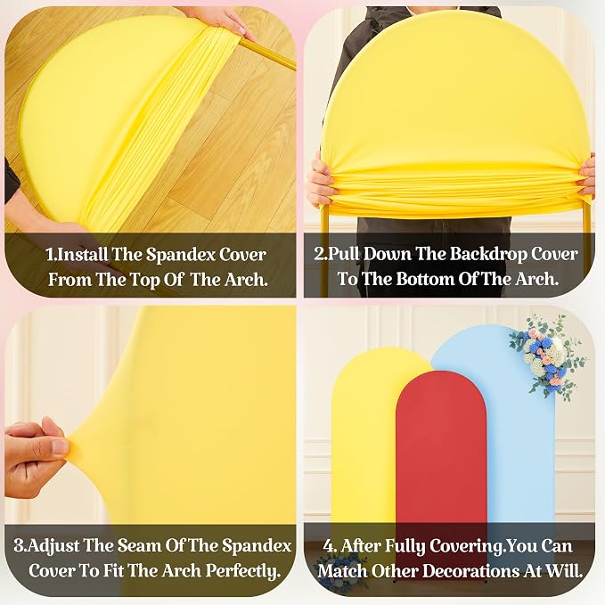 Set of 3 Arch Backdrop Covers(6ft, 5ft, 4ft) - Premium Stretchy Spandex Backdrop Arch Stand Cover for Baby Shower,Wedding,Party Decor Chiara Cover with Double-Sided Design(Red Yellow Blue)
