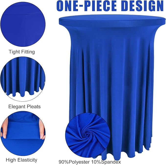 Fivenl 6 Pack Round Cocktail Tablecloth 32"x 43" Spandex Cocktail Table Skirt, Washable Stretch Fitted Table Covers for High Top Bar,Wedding,Party,Events (Royal Blue)
