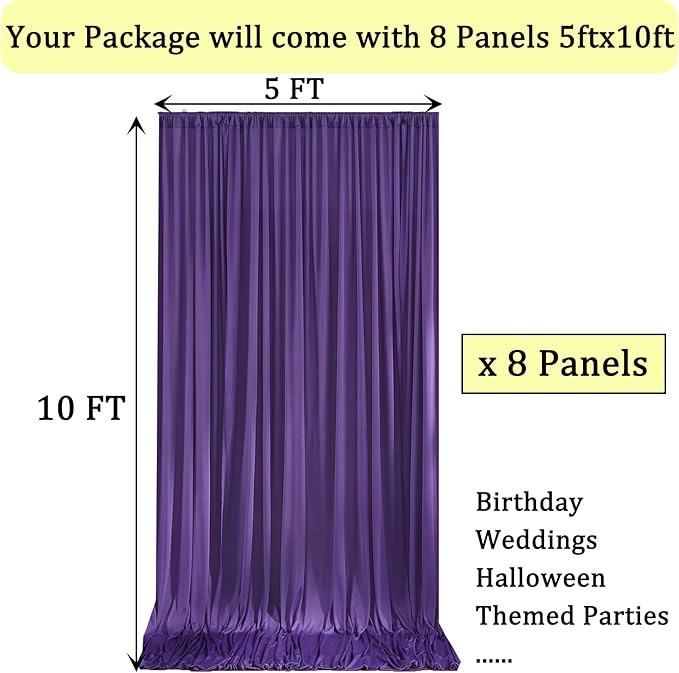 40ft x 10ft Wrinkle Free Purple Backdrop Curtains for Parties, 8 Panels 5x10ft Thick Fabric Purple Backdrop Drapes for Wedding Party Background Birthday Decoration