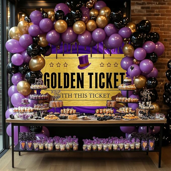 5x3FT Chocolate Factory Backdrop Golden Ticket Backdrop Candy Background Children Birthday Party Decorations Photo Booth Props TAYBDJ800