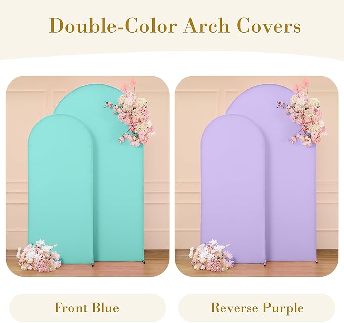 Purple and Blue Arch Cover 2 Set-7.2FT and 6FT Arch Backdrop Cover Spandex Fitted Mermaid Arch Stand Covers for Under The Sea Birthday Party Wedding Baby Shower Ceremony Photo Background
