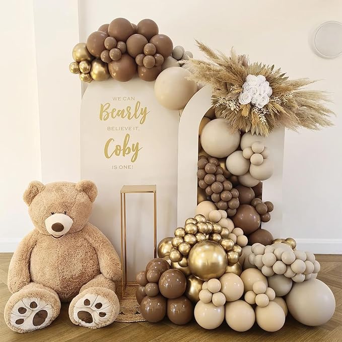 Brown Balloons, 18/12/10/5 In Retro Dark Brown Balloon Garland Arch Kit Different Sizes, Chocolate Coffee Caramel Mocha Helium Latex Balloons for Teddy Bear Birthday Boho Baby Shower Party Decorations
