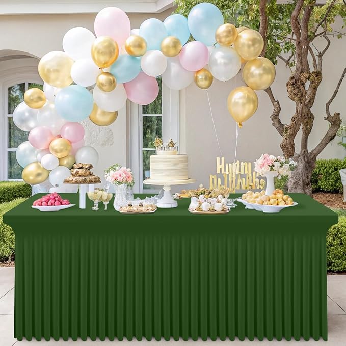Smiry Spandex Tablecloth, Elastic Fitted Stretch Tablecloth for 4FT Rectangle Tables, Waterproof Washable Table Cover Skirt for Outdoor, Wedding, Banquet & Parties (Olive Green, 48Lx30Wx30H Inch)