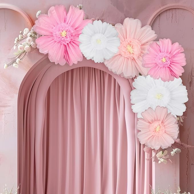 Giegxin 6 Pcs 31.5", 24" Pink, White Giant Paper Flower Large Tissue Paper Flower for Wall Big Pink Pom Pom Floral Decorations for Wedding Bridal Shower Baby Shower Tea Party Birthday Nursery Decor