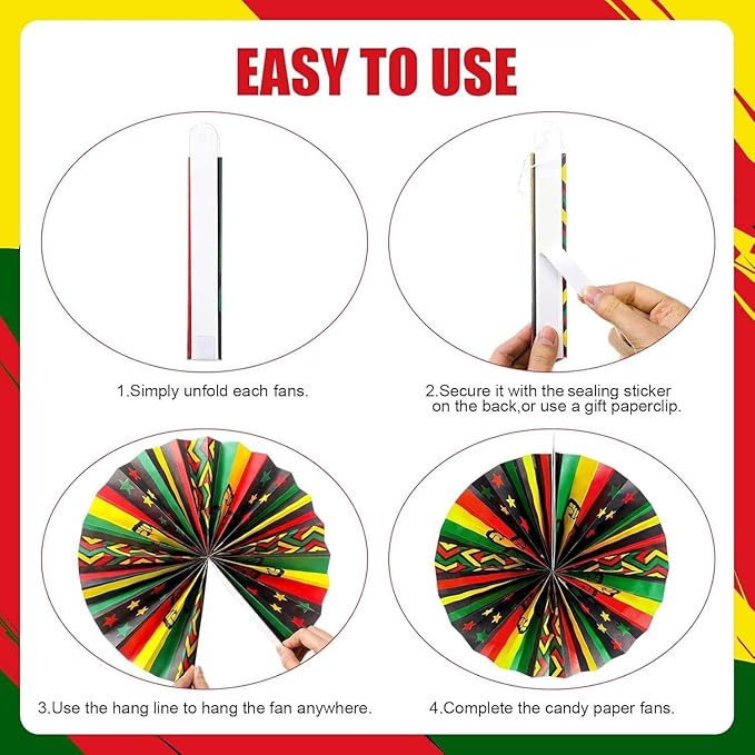 Outus Black History Month Decorations Paper Fans Juneteenth Hanging Paper Fans Kente Ceiling Wall Garland for African American Party Bulletin Board Classroom Decor (18 Pcs,Design)