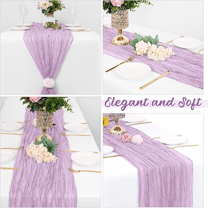 16 Pack Lavender Cheesecloth Table Runners 20x120 Inch Gauze Table Runner Cheese Cloth 10FT Lavender Table Runner Rustic Sheer Runner for Wedding Baby Shower Birthday Party Table Decor