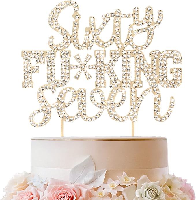 LINGTEER Sixty Seven Funny Gold Rhinestone Cake Topper - Cheers to 67 Years Old,Happy 67th Birthday Party Cake Centerpieces Topper Decorations.