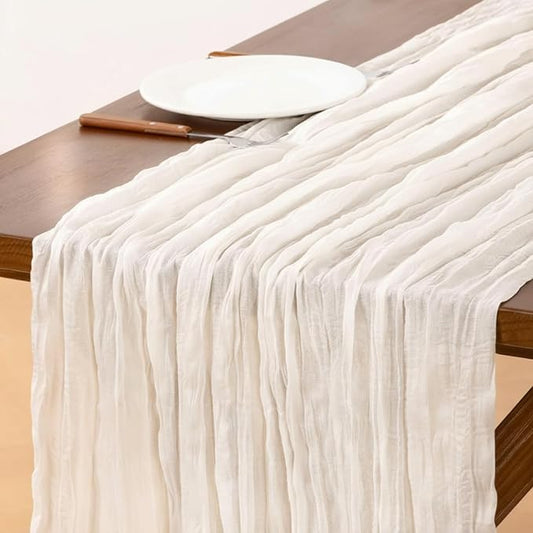 LemonRoad 1 Pcs 20ft Cheesecloth Table Runners Extra Long Boho Rustic Gauze Fabric Cheese Cloth Runner for Wedding Decorations Baby Shower Party Supplies Boho Table Bridal Shower Decor (Ivory)
