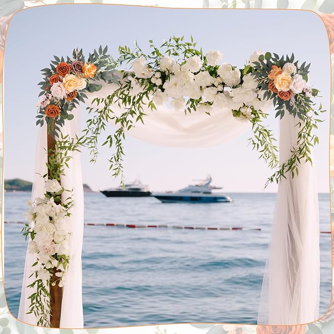 2 Pcs Wedding Arch Decorations - Reusable Artificial Hanging Flowers Floral Swag Greenery Garland for Wedding Welcome Sign Backdrop Bridal Ceremony Reception Backdrop Decoration(Champagne)