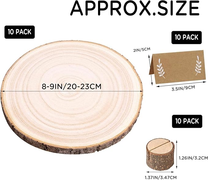 10 PCS 8-9 Inch Large Wood Slices for Centerpieces, with Table Number Holders and Cards, Natural Tree Slices Table Decor for Wedding, Party, Housewarming, Christmas