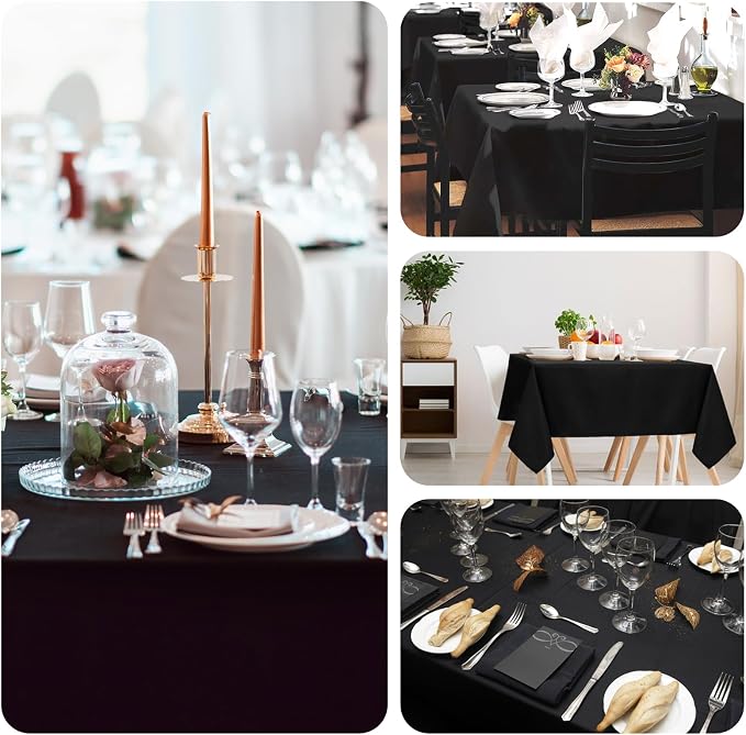 Fixwal 6 Pack Black 60 x 102 Inch Rectangle Tablecloths, Reusable Heavy Duty Washable Polyester Table Covers for 6 Ft Tables, Wedding, Party, Outdoor, Picnic, Camping