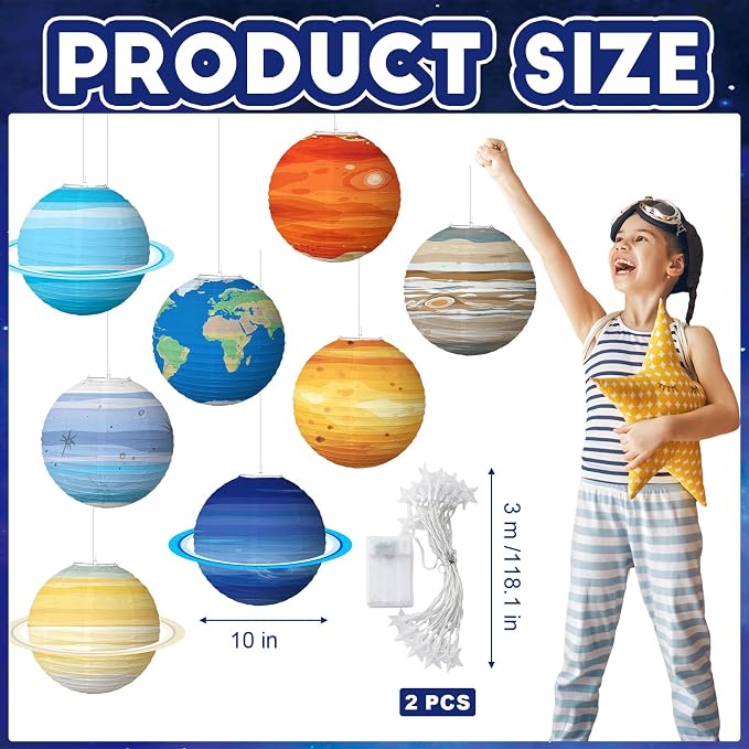 VioraWhite 2026 Space Celing Decoration for Classroom VBS Outer Space Party, Star Hanging Ornament, Solar System Paper Lantern for Galaxy Themed Birthday Baby Shower Decor Supplies
