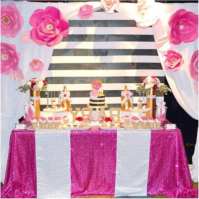 B-COOL Sequin Tablecloth Hot Pink Tablecloths Fuchsia Glitter Table Overlays 90x156inch Rectangle Glitz Tablecloth Sequin Fabric Tablecloth Pink Sequin Table Decorations