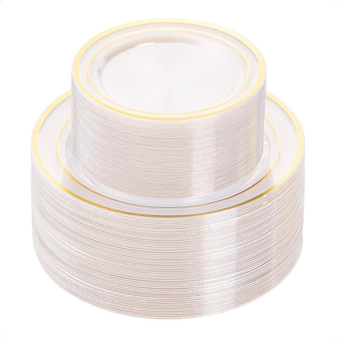 BESTVIP 100PCS Clear Plastic Plate, Disposable Party Plates with 50 Dinner and 50 Dessert Plates, Plastic Plate for Party, Wedding and Birthday