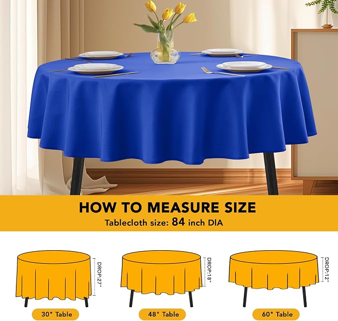 10-Pack Royal Blue Round Tablecloths, 84 Inches, Stain-Resistant Polyester for 3-5 Ft Round Tables - Washable Table Covers for Weddings, Banquets, Birthday Parties, Events