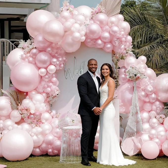 Pearl Pink Balloon Arch Kit Double Stuffed Light Pastel Pale Pink Balloons Different Sizes 18/12/10/5 inch Balloon Garland for Birthday Baby Shower Wedding Bridal Shower Mother's Day Party Decorations
