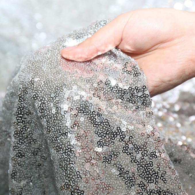 Sequin Tablecloth 108" Round Silver Table Cloth Glitter Tablecloth Sparkly Drape Table Covers for Wedding Birthday Ceremony Party Baby Bridal Shower Decorations
