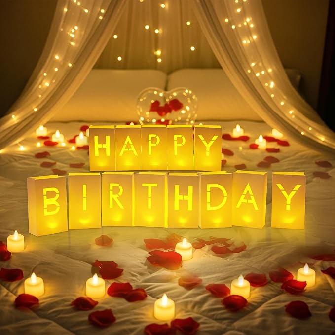 “Happy Birthday” Light up Letters - Luminary Paper Bags for Birthday Banner and Sign