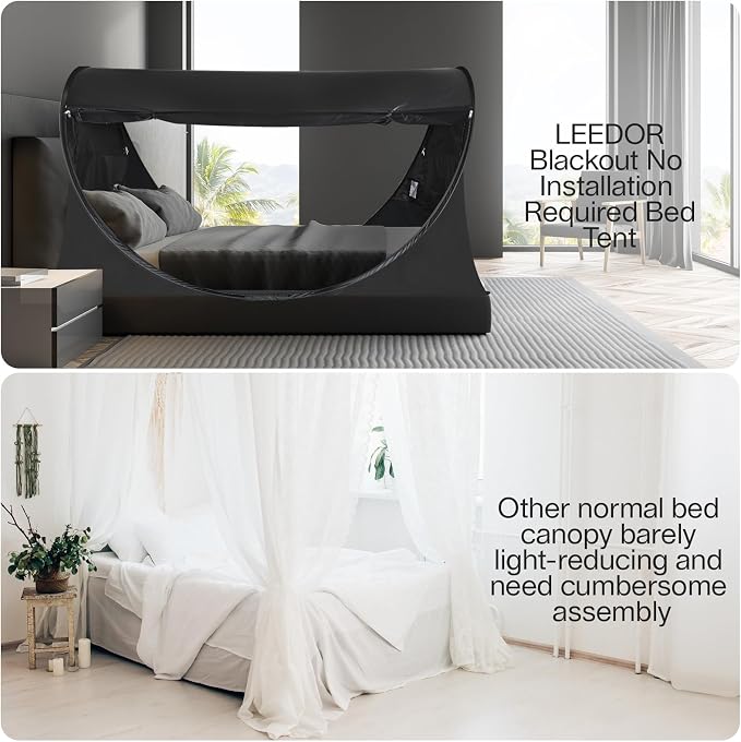 LEEDOR® Bed Tent Dream Tent Bed Canopy Shelter Cabin Sleeping Tent Indoor Pop Up Privacy Warm Breathable Mosquito Mesh Twin/Full/Queen for Kids and Adult (Mattress Not Included)