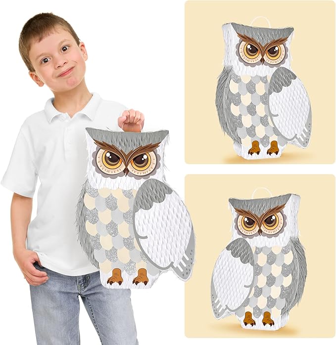 WERNNSAI Night Owl Piñata - Owl Wicked Piñata Hanging Woodland Forest Party Decorations for Kids Birthday Animal Shower Party Game Favor, with Blindfold and Bat