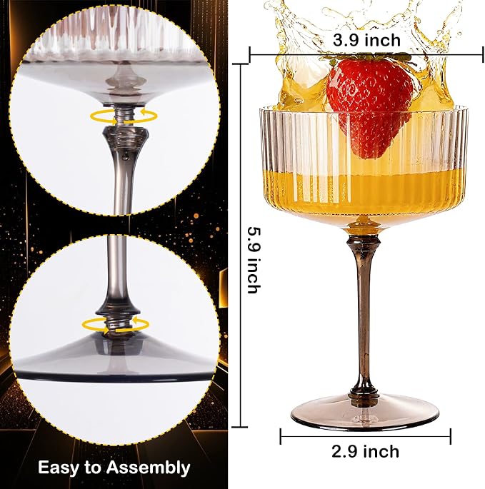 LIYH 20 Pcs Plastic Martini Glasses 10 Oz Clear Black Disposable Martini Glasses Cocktail Coupe Plastic Champagne Tower Disposable Wine Cups Perfect for Bar Cocktails Parties Wedding