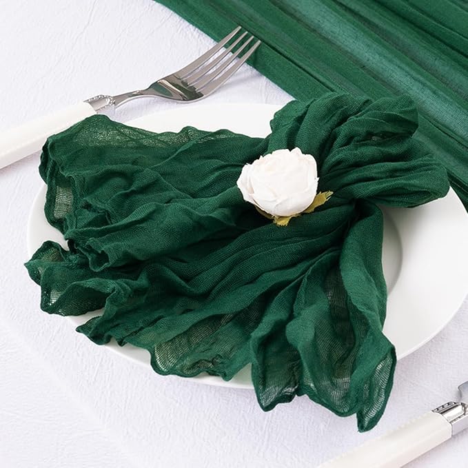 DeZerlor 50 Pack Emerald Green Cheesecloth Napkins Spring Cloth Napkins Set of 50 Dinner Napkins Bulk 21x21 Inches for Wedding Bridal Shower Baby Shower Parties