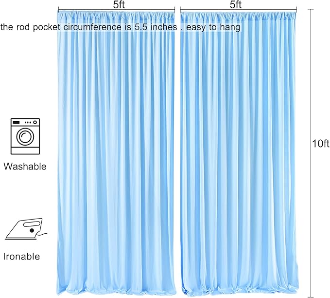 10ft x 10ft Wrinkle Free Baby Blue Backdrop Curtain for Parties, Polyester Blue Photo Backdrop Drapes 2 Panels 5x10ft for Wedding Party Photography Background Baby Shower Birthday Decor