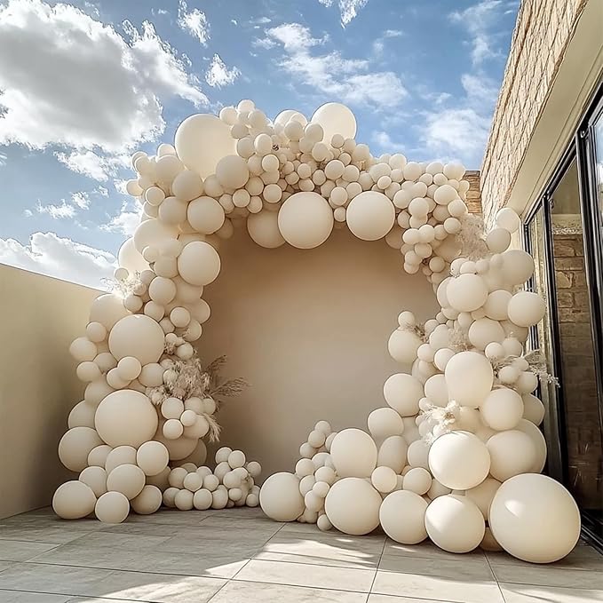 Sand White Balloons, 98PCS Double Stuffed Cream Beige Balloon Garland Arch Kit, 18/12/10/5 Inch Different Sizes for Birthday Party Graduation Wedding Anniversary Baby Shower Decorations