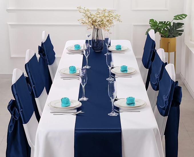 Horbaunal 24 Pack Navy Blue Satin Table Runner 12 x 108 Inch, Smooth Table Runners for Wedding Banquets Birthday Party